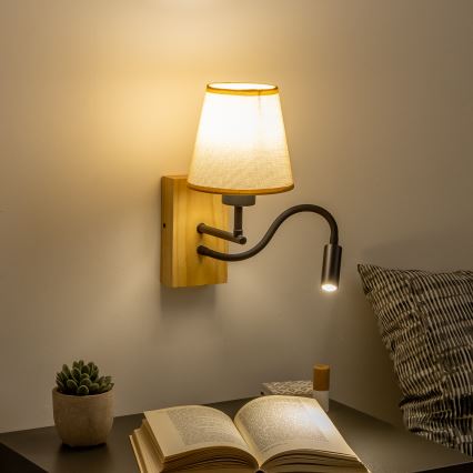 Brilagi - LED Aplique flexible NUBILA WOOD 1xE27/25W/230V + LED/3W roble/marrón claro