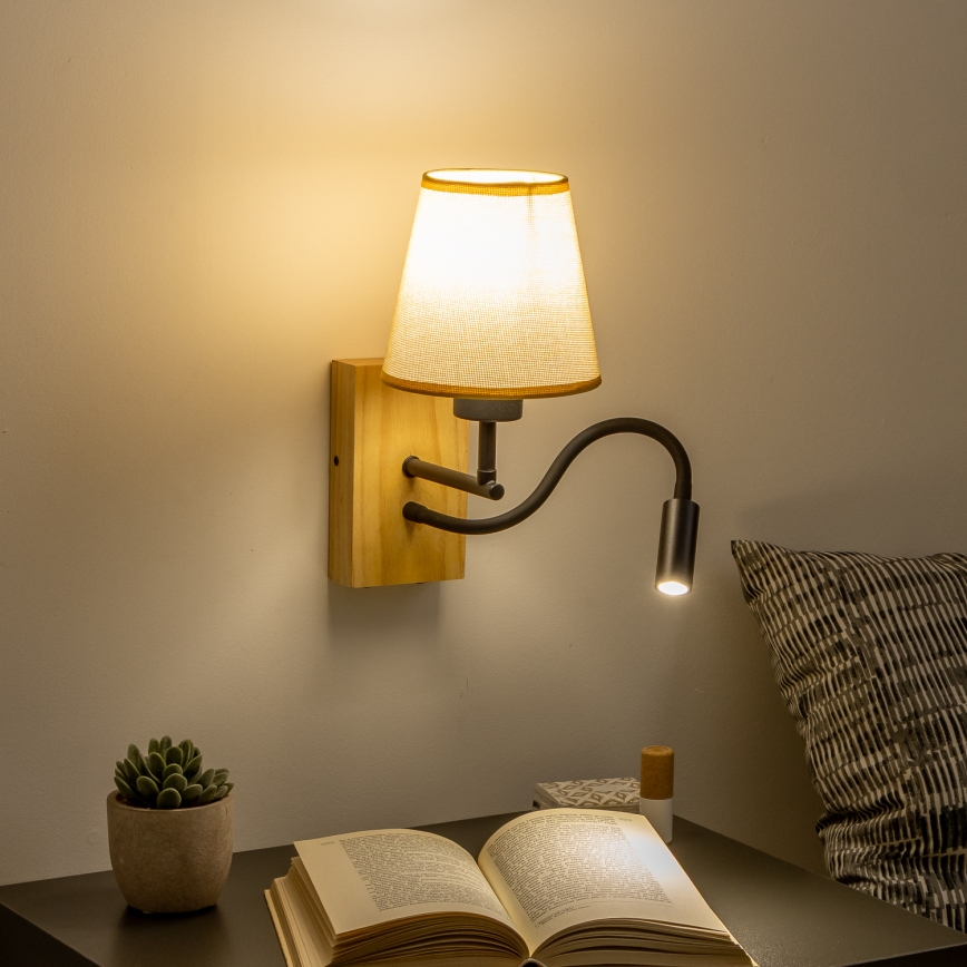 Brilagi - LED Aplique flexible NUBILA WOOD 1xE27/25W/230V + LED/3W roble/marrón claro