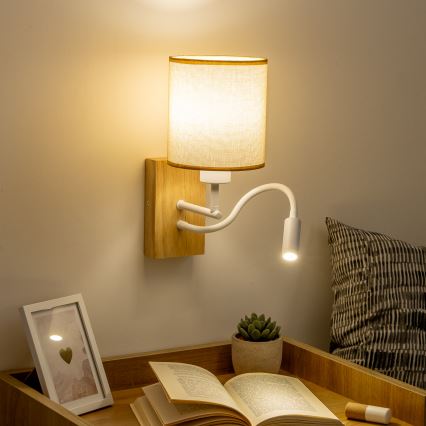 Brilagi - LED Aplique flexible NUBILA WOOD 1xE27/25W/230V + LED/3W roble/marrón claro