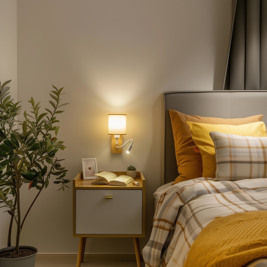 Brilagi - LED Aplique flexible NUBILA WOOD 1xE27/25W/230V + LED/3W roble/marrón claro