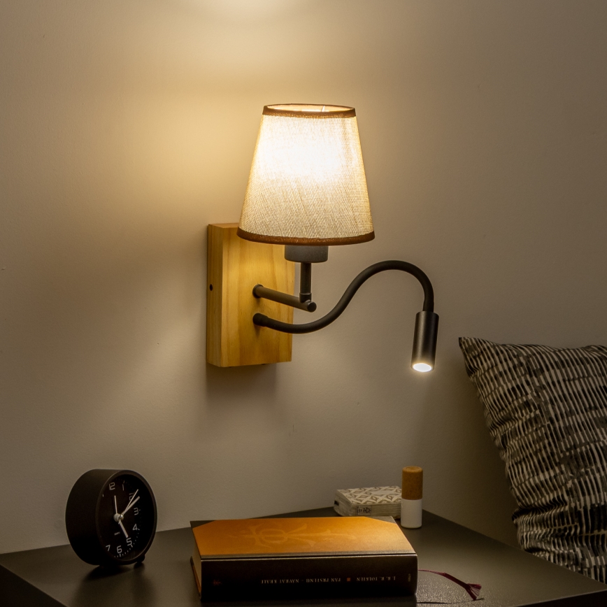 Brilagi - LED Aplique flexible NUBILA WOOD 1xE27/25W/230V + LED/3W roble/marrón