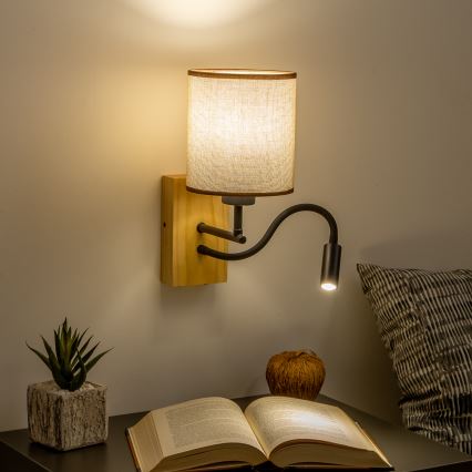 Brilagi - LED Aplique flexible NUBILA WOOD 1xE27/25W/230V + LED/3W roble/marrón