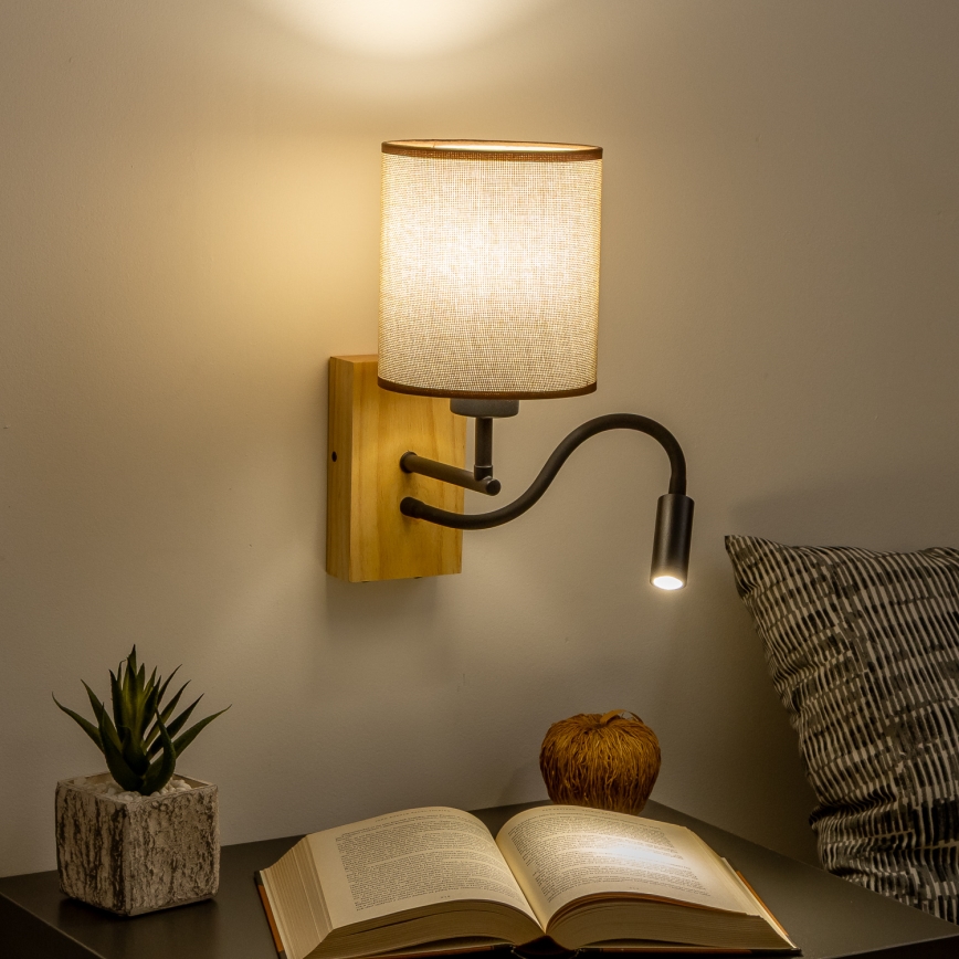 Brilagi - LED Aplique flexible NUBILA WOOD 1xE27/25W/230V + LED/3W roble/marrón