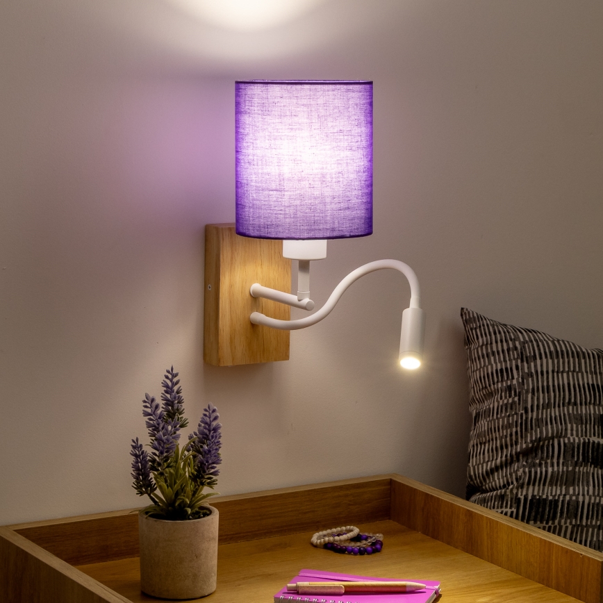 Brilagi - LED Aplique flexible NUBILA WOOD 1xE27/25W/230V + LED/3W roble/morado