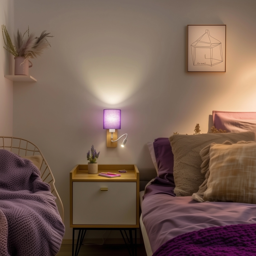 Brilagi - LED Aplique flexible NUBILA WOOD 1xE27/25W/230V + LED/3W roble/morado