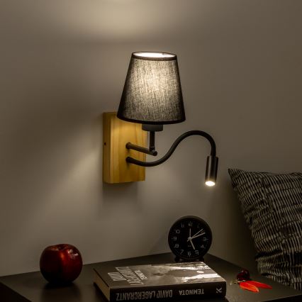 Brilagi - LED Aplique flexible NUBILA WOOD 1xE27/25W/230V + LED/3W roble/negro