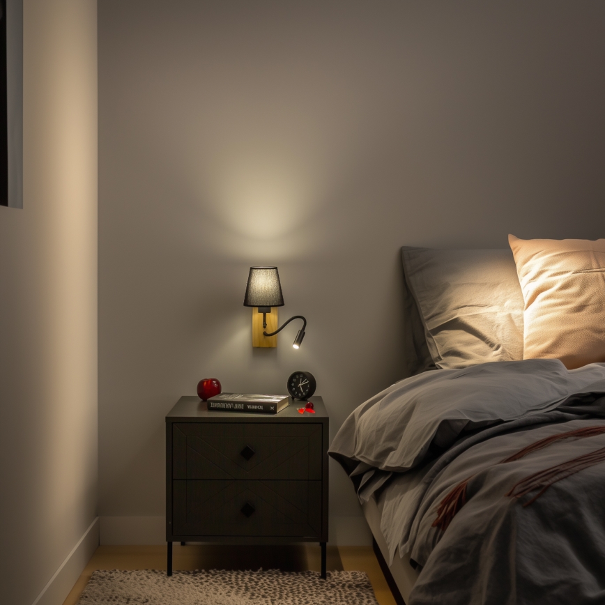 Brilagi - LED Aplique flexible NUBILA WOOD 1xE27/25W/230V + LED/3W roble/negro