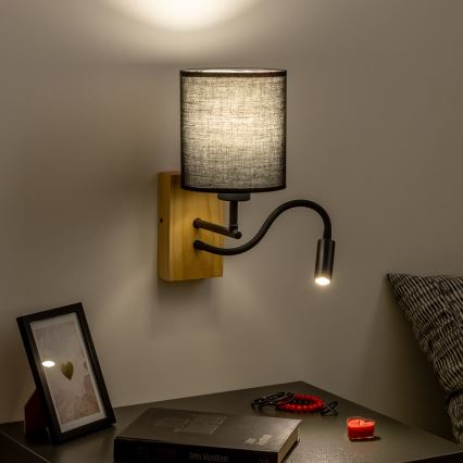 Brilagi - LED Aplique flexible NUBILA WOOD 1xE27/25W/230V + LED/3W roble/negro