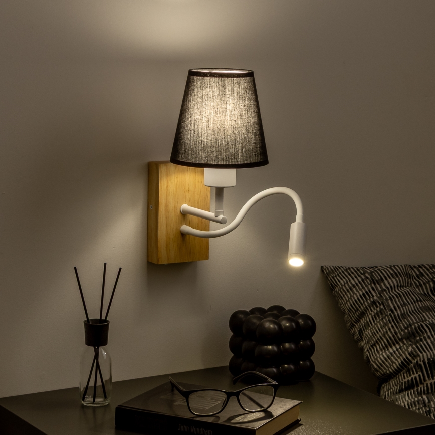 Brilagi - LED Aplique flexible NUBILA WOOD 1xE27/25W/230V + LED/3W roble/negro