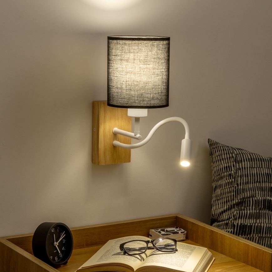 Brilagi - LED Aplique flexible NUBILA WOOD 1xE27/25W/230V + LED/3W roble/negro
