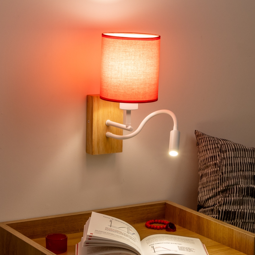 Brilagi - LED Aplique flexible NUBILA WOOD 1xE27/25W/230V + LED/3W roble/rojo