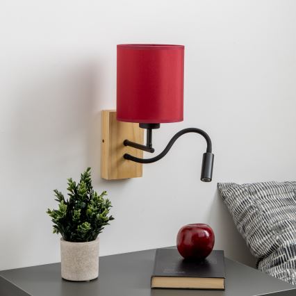 Brilagi - LED Aplique flexible NUBILA WOOD 1xE27/25W/230V + LED/3W roble/rojo pompeyano