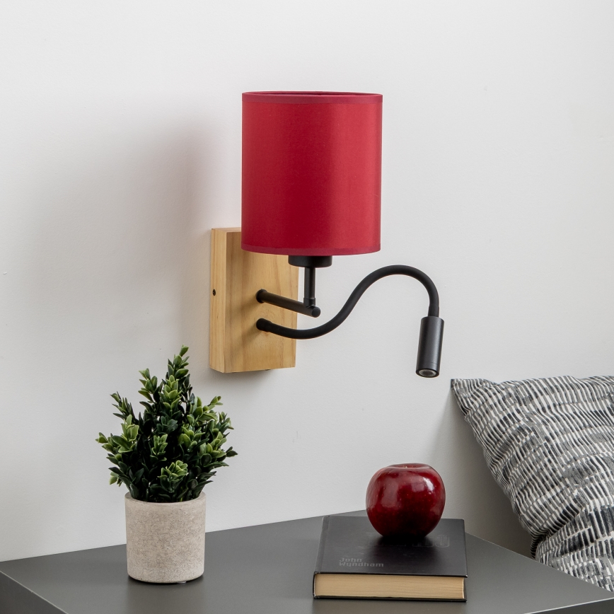 Brilagi - LED Aplique flexible NUBILA WOOD 1xE27/25W/230V + LED/3W roble/rojo pompeyano