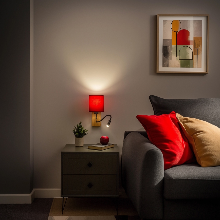 Brilagi - LED Aplique flexible NUBILA WOOD 1xE27/25W/230V + LED/3W roble/rojo pompeyano
