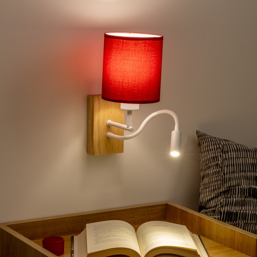 Brilagi - LED Aplique flexible NUBILA WOOD 1xE27/25W/230V + LED/3W roble/rojo pompeyano