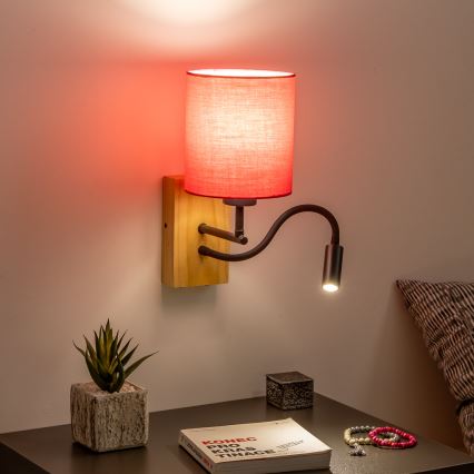 Brilagi - LED Aplique flexible NUBILA WOOD 1xE27/25W/230V + LED/3W roble/rosa