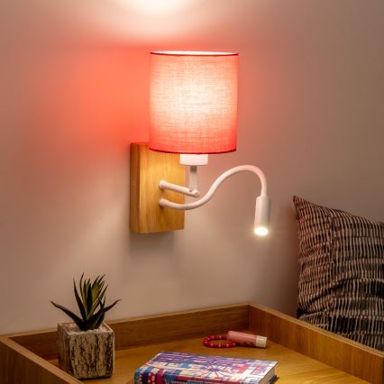 Brilagi - LED Aplique flexible NUBILA WOOD 1xE27/25W/230V + LED/3W roble/rosa
