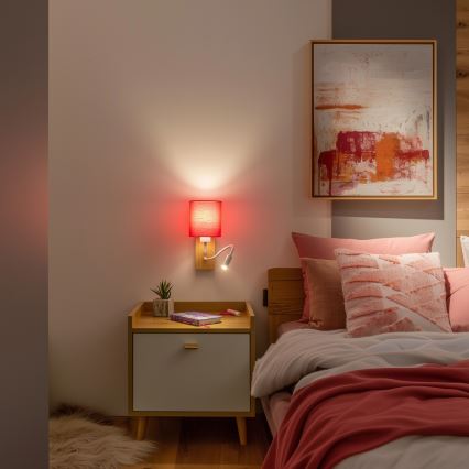 Brilagi - LED Aplique flexible NUBILA WOOD 1xE27/25W/230V + LED/3W roble/rosa