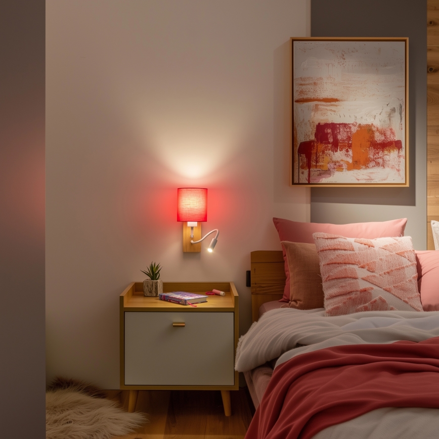 Brilagi - LED Aplique flexible NUBILA WOOD 1xE27/25W/230V + LED/3W roble/rosa