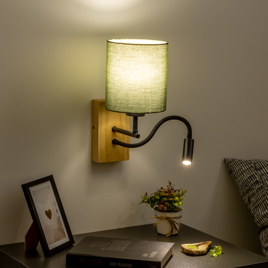 Brilagi - LED Aplique flexible NUBILA WOOD 1xE27/25W/230V + LED/3W roble/Verde