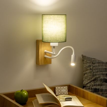 Brilagi - LED Aplique flexible NUBILA WOOD 1xE27/25W/230V + LED/3W roble/Verde