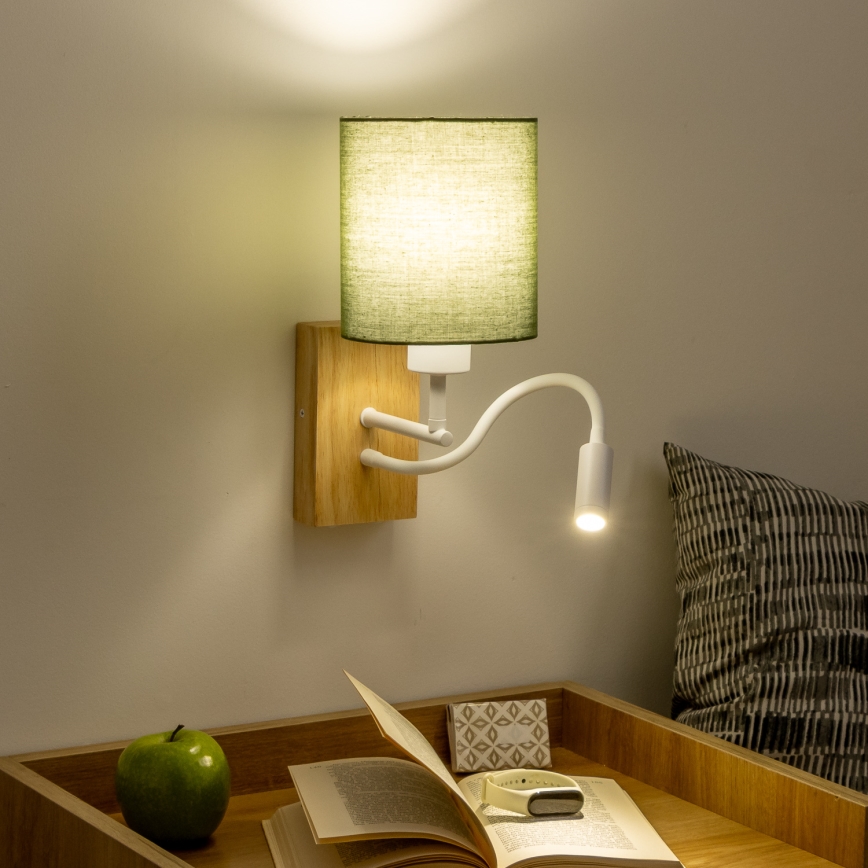 Brilagi - LED Aplique flexible NUBILA WOOD 1xE27/25W/230V + LED/3W roble/Verde
