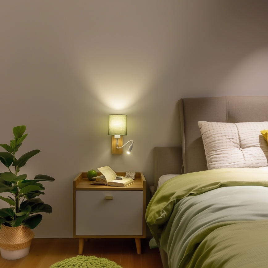 Brilagi - LED Aplique flexible NUBILA WOOD 1xE27/25W/230V + LED/3W roble/Verde