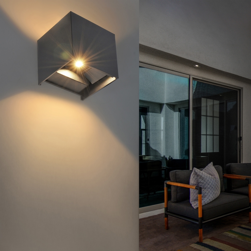 Brilagi - Aplique LED para exterior CUBE LED/6W/230V antracita IP54