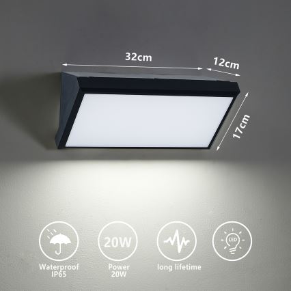 Brilagi - Aplique LED para exterior TRIANGLE LED/20W/230V 3000/4000/6500K negro IP65