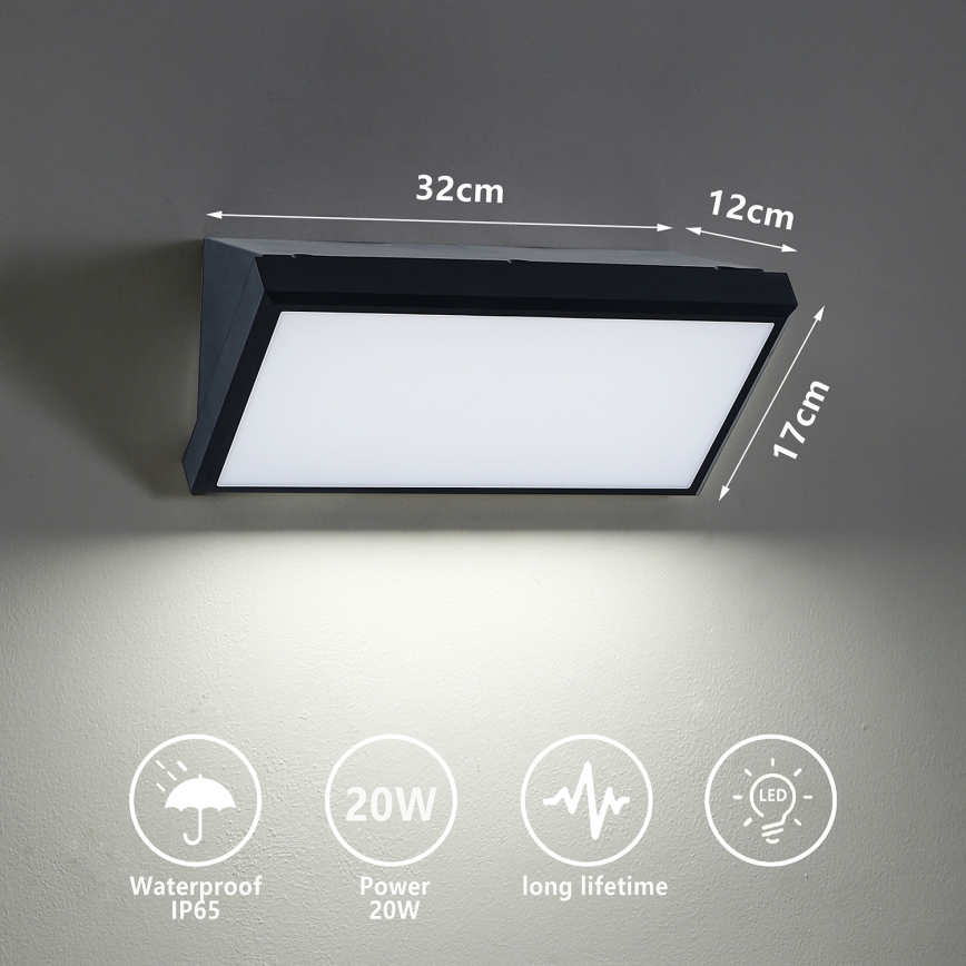 Brilagi - Aplique LED para exterior TRIANGLE LED/20W/230V 3000/4000/6500K negro IP65
