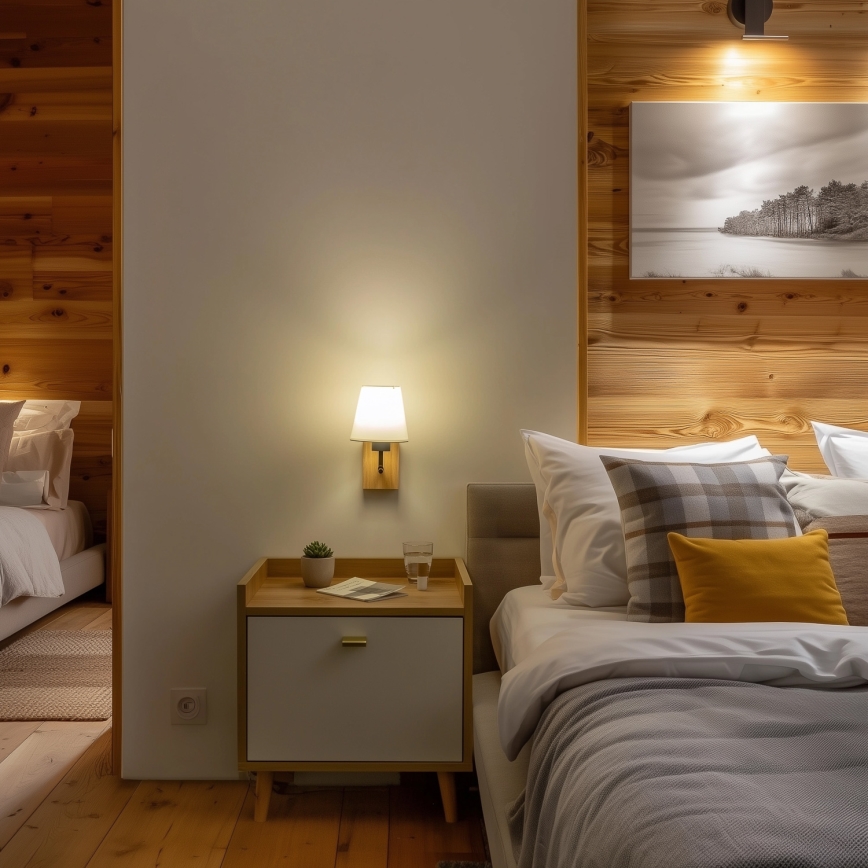 Brilagi - Aplique NUBILA WOOD 1xE27/25W/230V roble/blanco