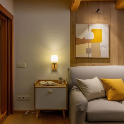 Brilagi - Aplique NUBILA WOOD 1xE27/25W/230V roble/color crema