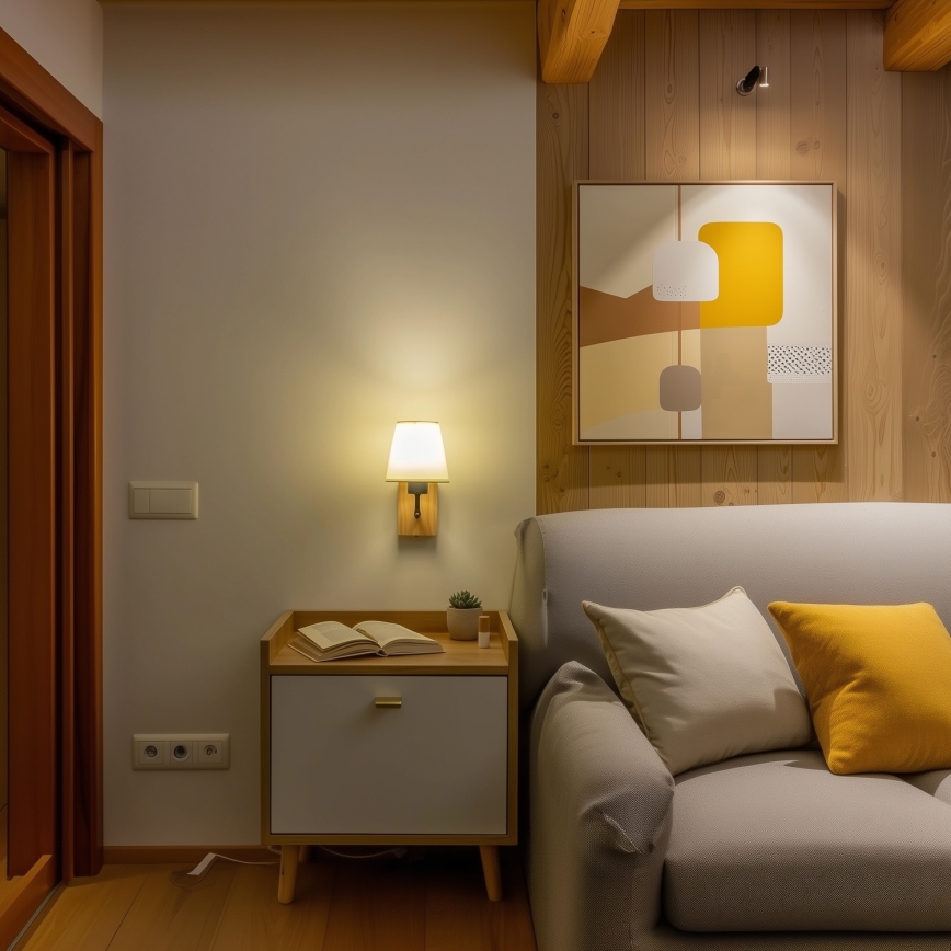 Brilagi - Aplique NUBILA WOOD 1xE27/25W/230V roble/color crema