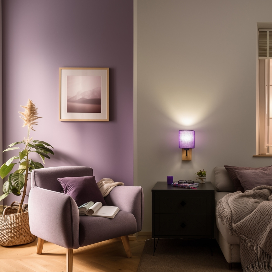 Brilagi - Aplique NUBILA WOOD 1xE27/25W/230V roble/morado