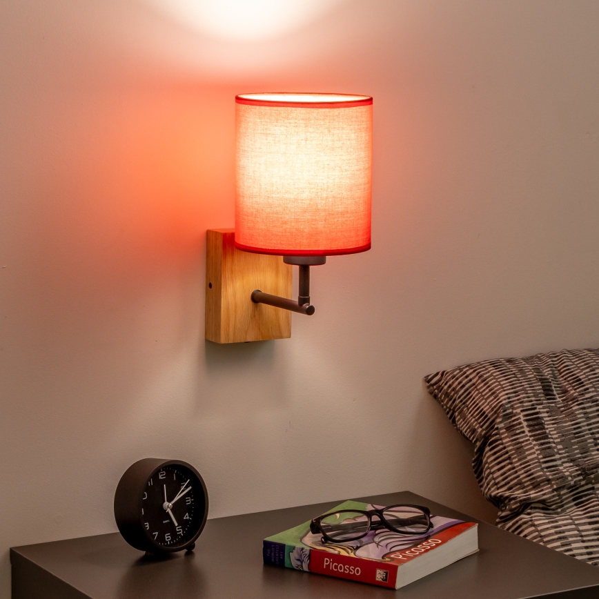 Brilagi - Aplique NUBILA WOOD 1xE27/25W/230V roble/rojo