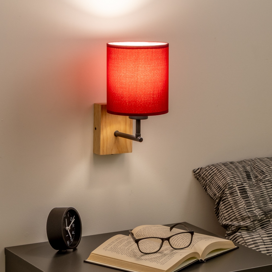 Brilagi - Aplique NUBILA WOOD 1xE27/25W/230V roble/rojo pompeyano