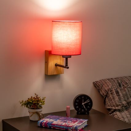 Brilagi - Aplique NUBILA WOOD 1xE27/25W/230V roble/rosa