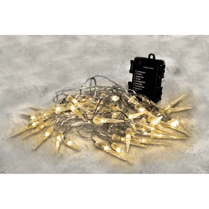 Brilagi - Cadena de Navidad LED para exteriores 50xLED/8 funciones/3xAA 8m IP44 blanco cálido