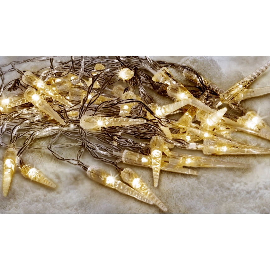 Brilagi - Cadena de Navidad LED para exteriores 50xLED/8 funciones/3xAA 8m IP44 blanco cálido