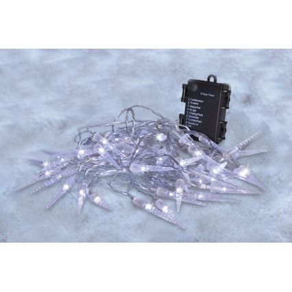 Brilagi - Cadena de Navidad LED para exteriores 50xLED/8 funciones/3xAA 8m IP44 blanco frío