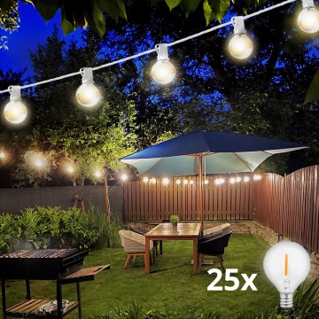 Brilagi - Cadena decorativa LED para exteriores GUIRNALDA 25xE12 20m blanco IP44 blanco cálido