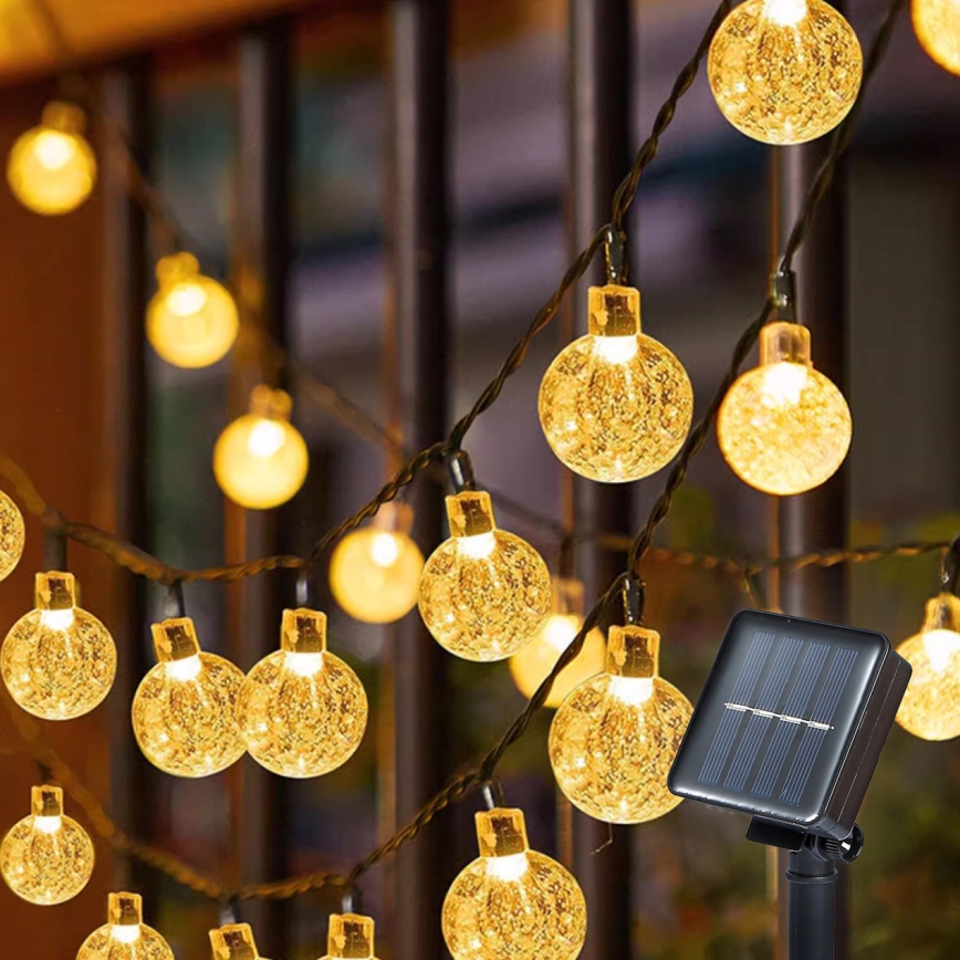 Brilagi - Cadena decorativa solar LED BUBBLE 100xLED/8 funciones 10m IP65 blanco cálido 600 mAh