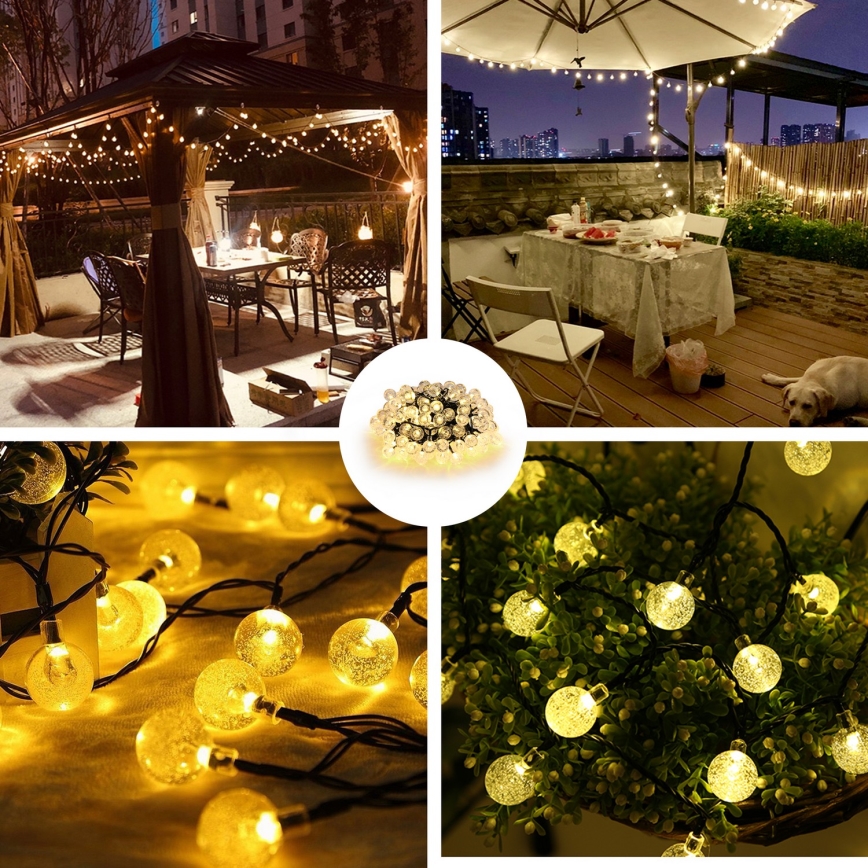 Brilagi - Cadena decorativa solar LED BUBBLE 100xLED/8 funciones 10m IP65 blanco cálido 600 mAh