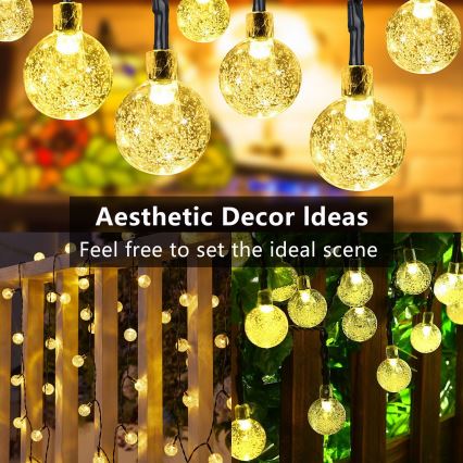 Brilagi - Cadena decorativa solar LED BUBBLE 100xLED/8 funciones 10m IP65 blanco cálido 600 mAh