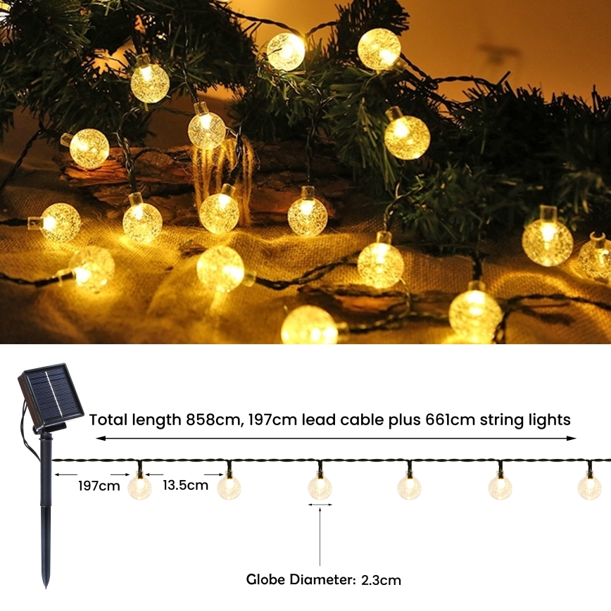 Brilagi - Cadena decorativa solar LED BUBBLE 200xLED/8 funciones 20m IP65 blanco cálido 800 mAh