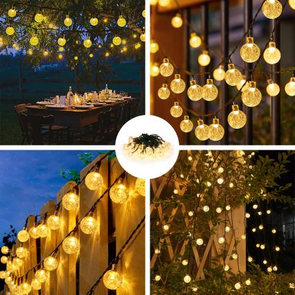 Brilagi - Cadena decorativa solar LED BUBBLE 50xLED/8 funciones 7m IP65 blanco cálido 600 mAh