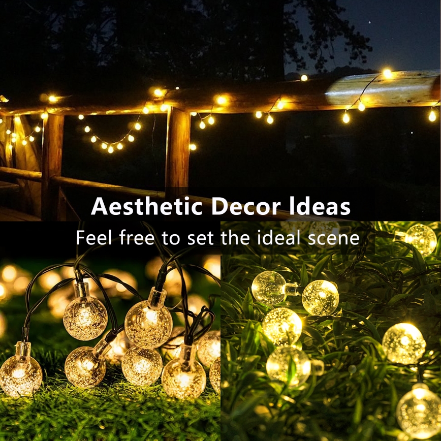 Brilagi - Cadena decorativa solar LED BUBBLE 50xLED/8 funciones 7m IP65 blanco cálido 600 mAh