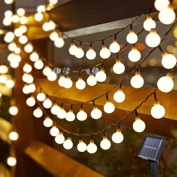 Brilagi - Cadena decorativa solar LED BUBBLE 50xLED/8 funciones 7m IP65 blanco cálido