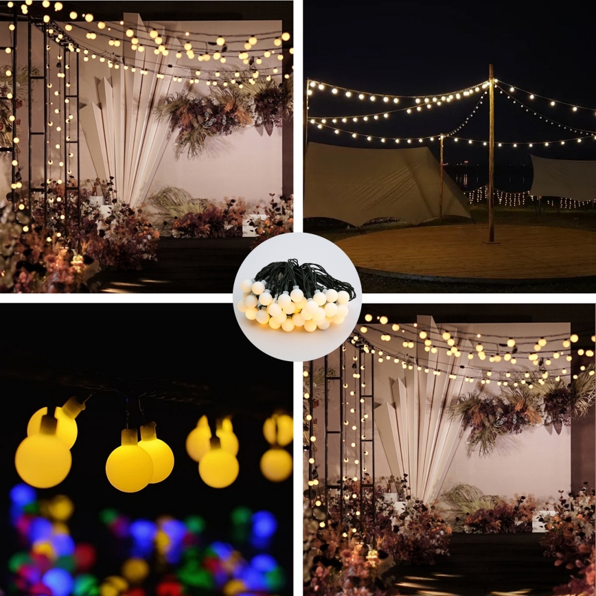 Brilagi - Cadena decorativa solar LED BUBBLE 50xLED/8 funciones 7m IP65 blanco cálido 600 mAh