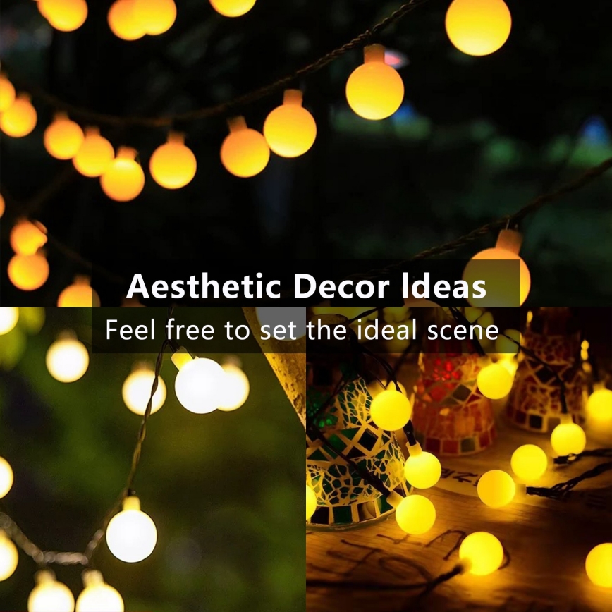 Brilagi - Cadena decorativa solar LED BUBBLE 50xLED/8 funciones 7m IP65 blanco cálido 600 mAh